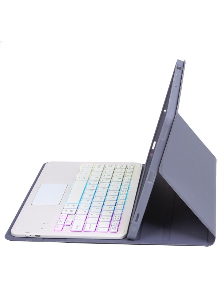 A10B-AS for iPad (2025)/10.9 (2022) Leather+TPU Tablet Foldable Stand Cover with Touchpad Bluetooth-Compatible Keyboard - Purple - Image 4
